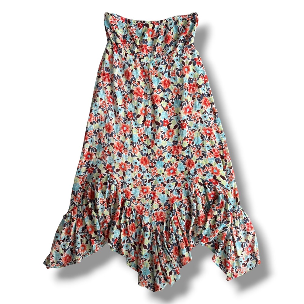O'Neill XS Multicolor Carolina Ditsy Floral Strapless Handkerchief Hem MidiDress